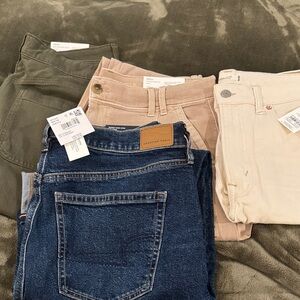 American Eagle Outfitters Women's Jeans - Dark Blue, Light Pink, Cream, Olive